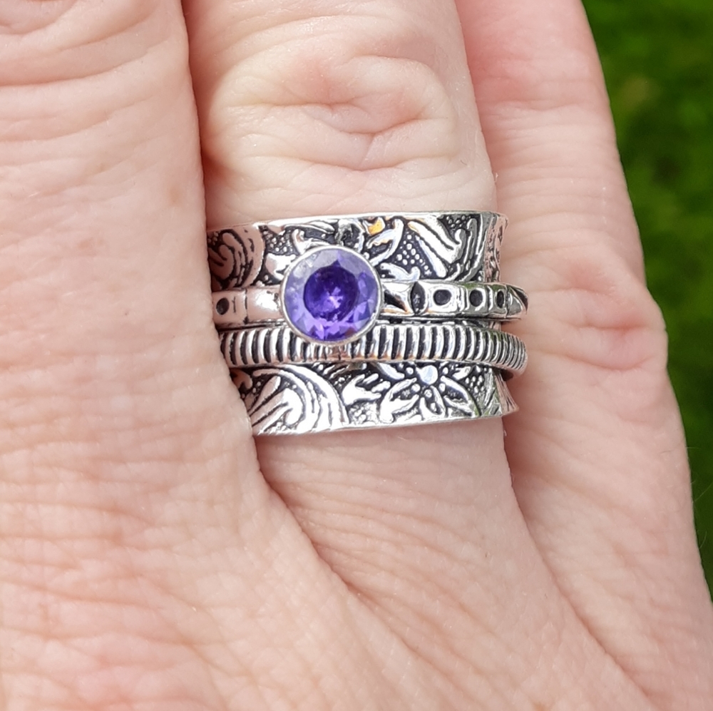 New Amethyst 925 Silver Spinner Meditation Ring.